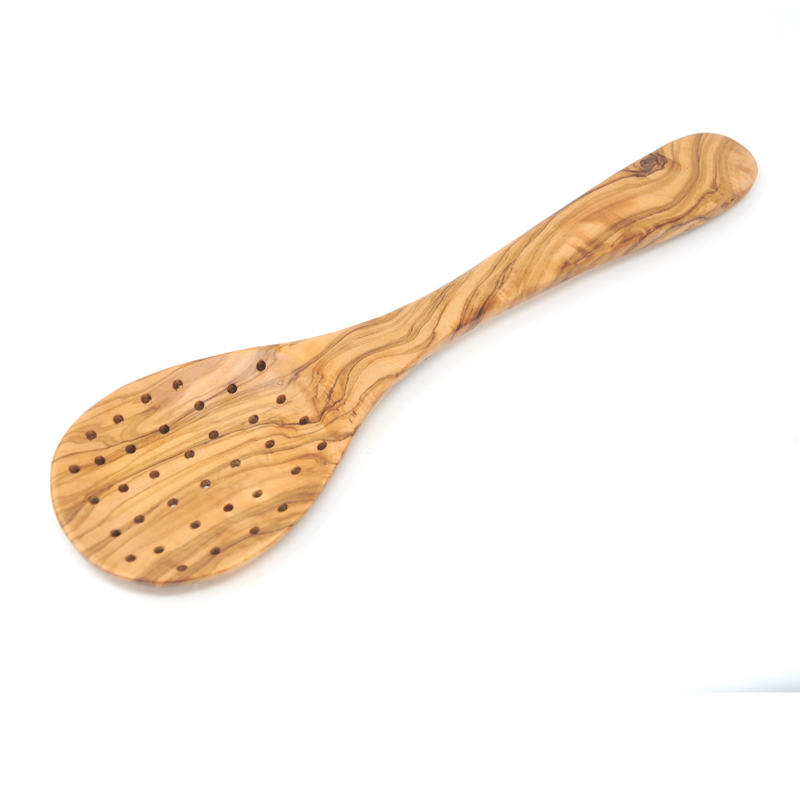 BeldiNest Olive Wood  Strainer Spoon for Cooking, Slotted Spoons, Handmade Colander Spoons, Wooden  Skimmer Spoons Great for Brewing, Grill, and Stirring - Solid Natural Olive Wood Long Spatula 12-inch