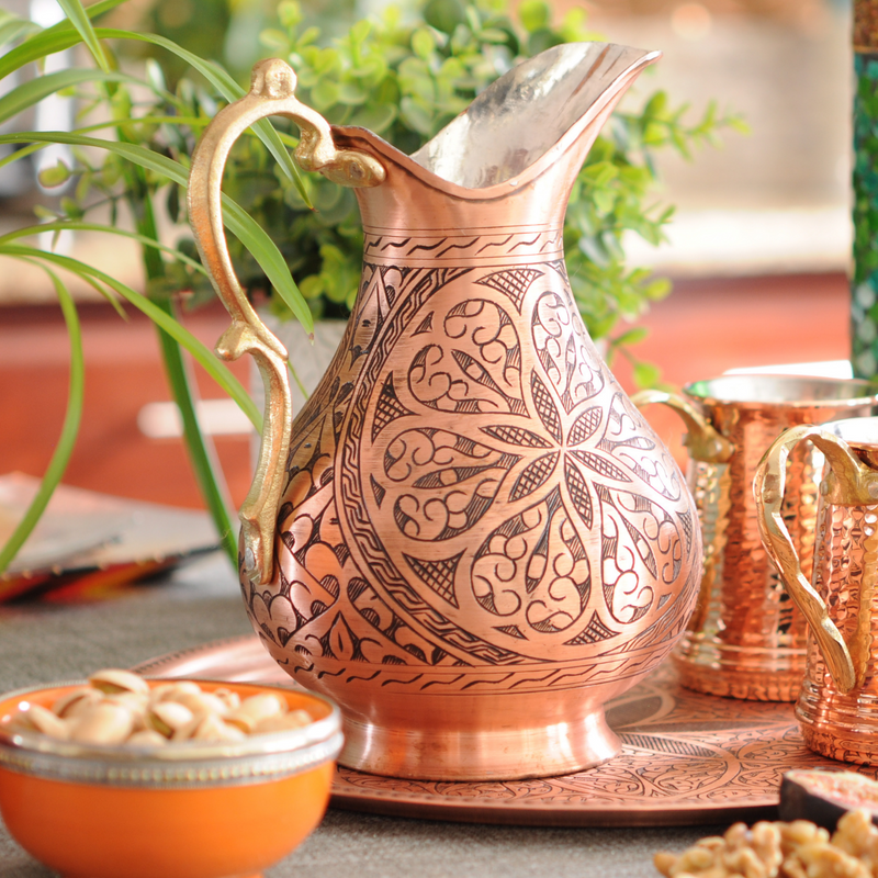 Hand Chiseled Arabesque Copper Pitcher