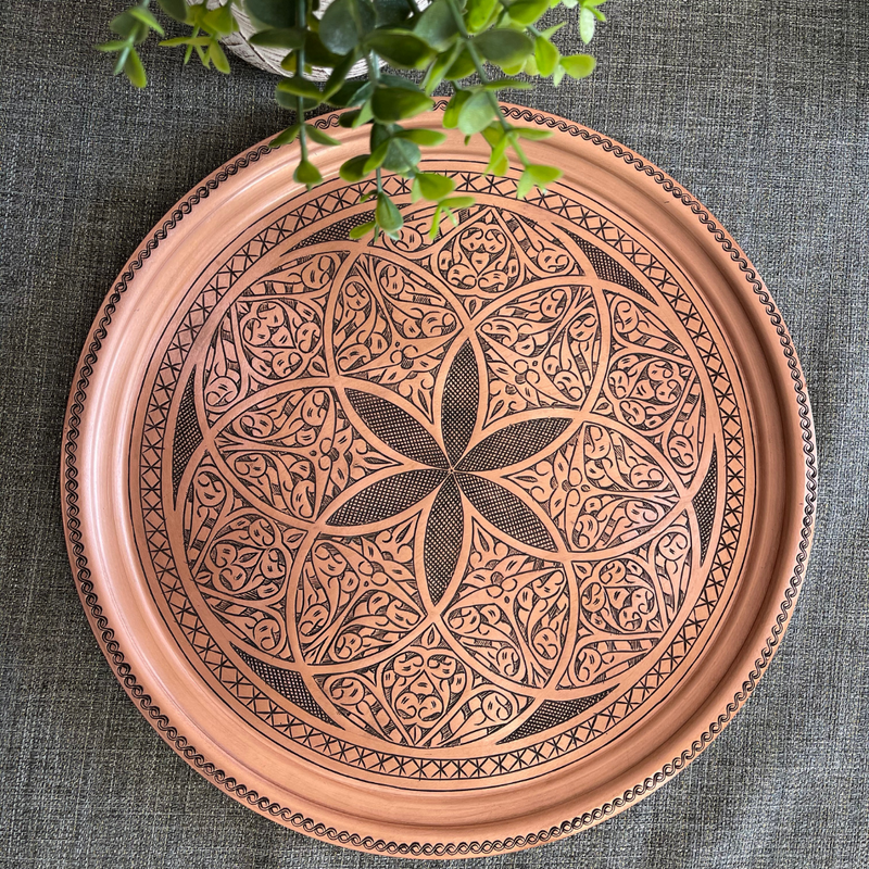 14" Hand Chiseled  Tin Plated Copper Tray