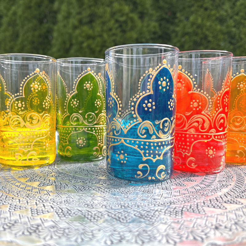 Hand Painted Tea Glasses Set- Beautiful Arabesque 6 Glass Teacups