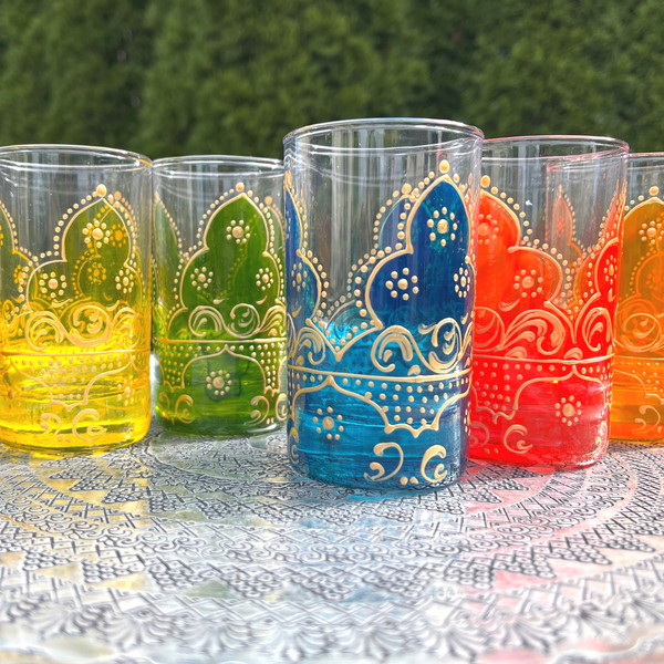 Moroccan Hand Painted Tea Glasses Eton Blue Design