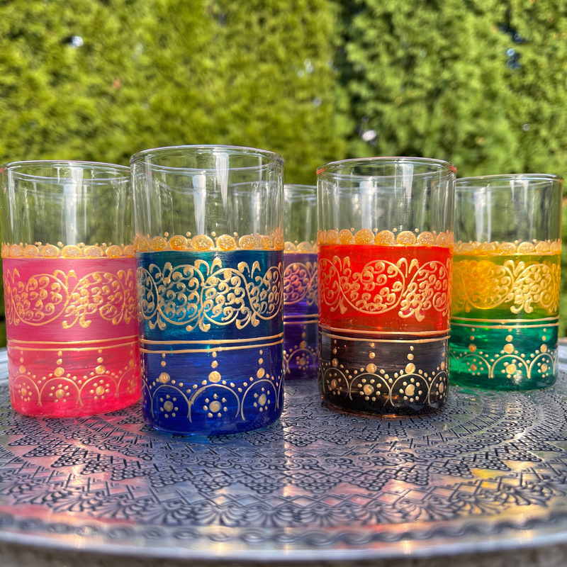 Hand Painted Tea Glasses Set- Beautiful Moorish 6 Glass Teacups