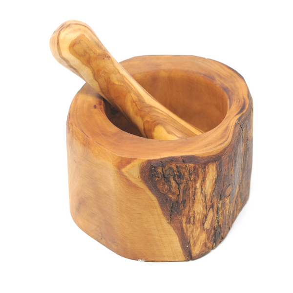 Wooden Pestle and Mortar Made from Olive Wood at BeldiNest – Round