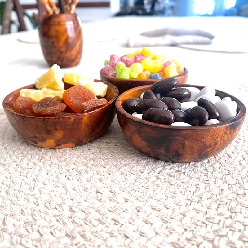 Set of 3 Thuya Burl Wood Bowls 4"