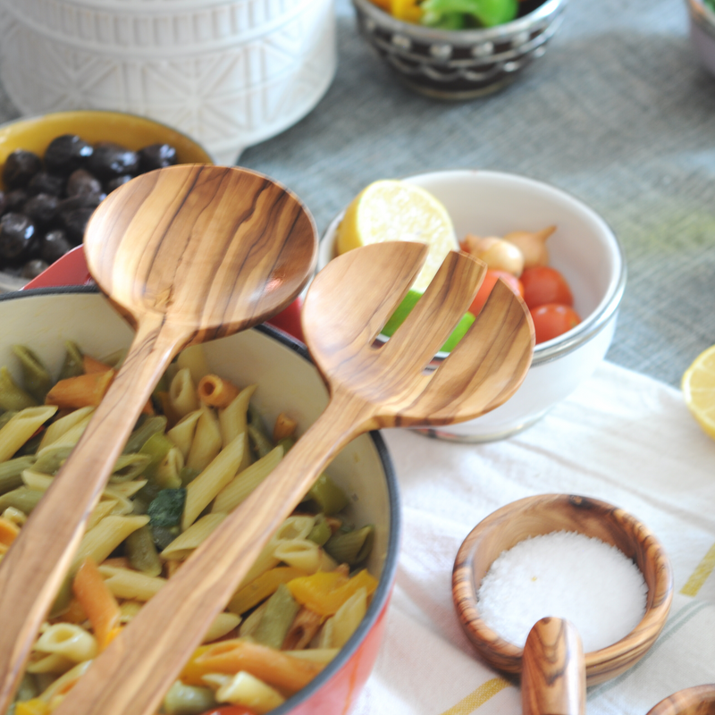  Set Wooden Salad Spoons, Salad Tongs for Serving