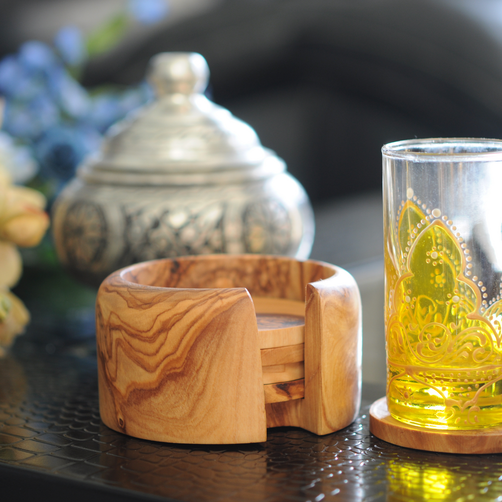 Wooden Coaster Set with Holder at BeldiNest