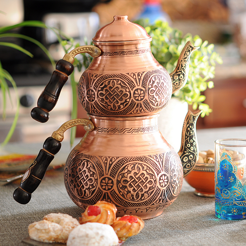 Beldinest Copper Turkish Tea Pot BeldiNest Handmade Turkish Double