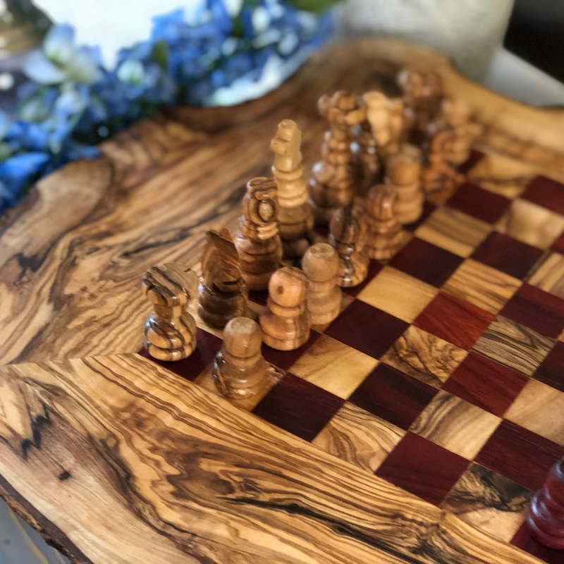 Rustic Red Olive Wood Chess Set- Luxury Edition