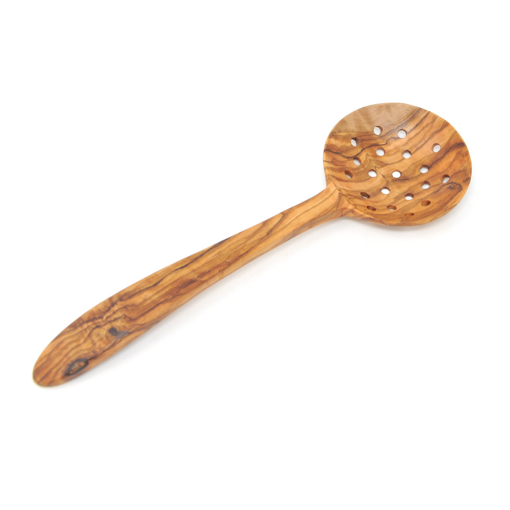 BeldiNest Olive Wood Strainer Spoon for Cooking, Slotted Spoons, Handmade Colander Spoons, Wooden Skimmer Spoons Great for Brewing, Grill, and