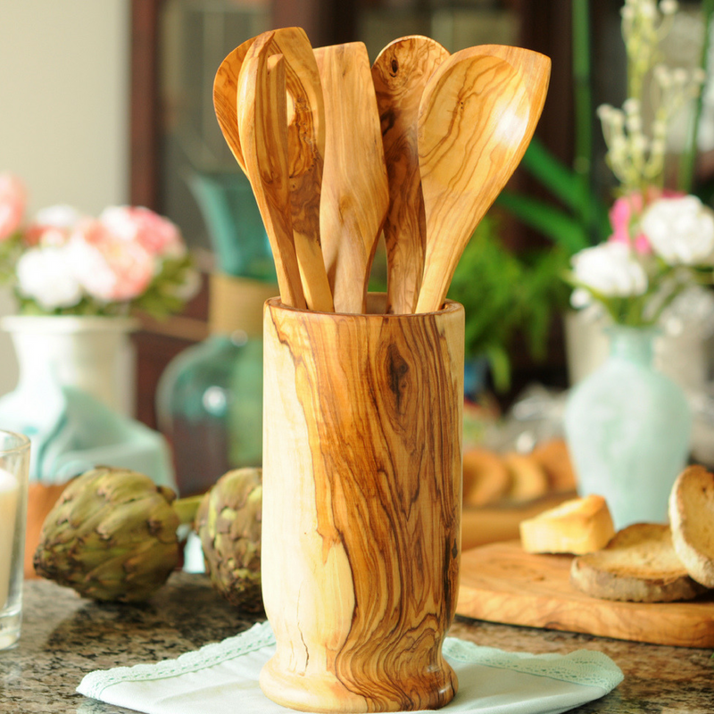 Traditional Olive Wood 5 Piece Kitchen Utensil Set Cooking