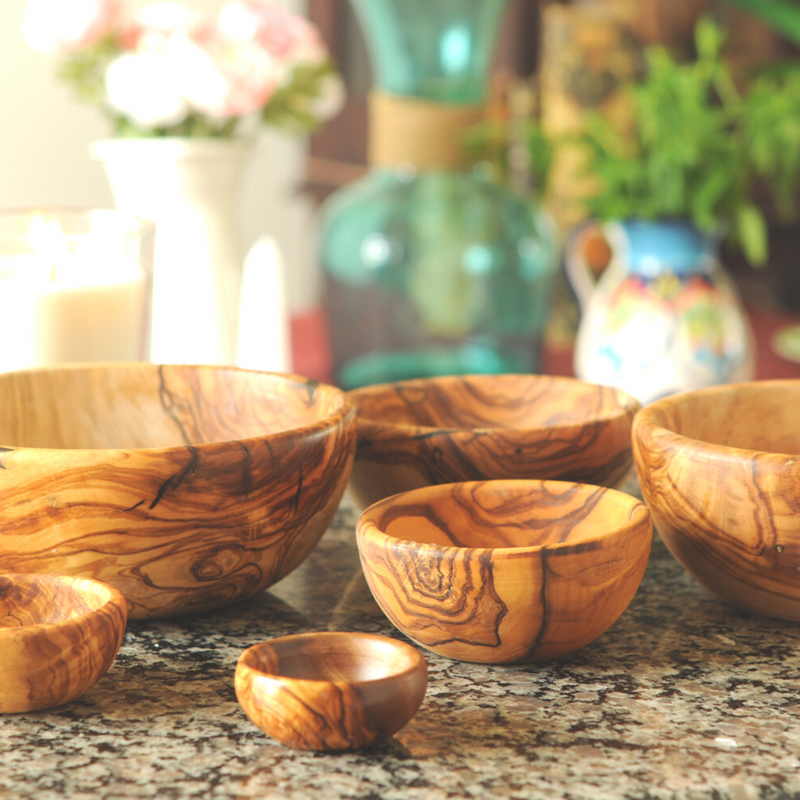 BeldiNest Nesting Handcrafted olive wood Bowls for Salad, Pasta, Fruit -Acai Smoothie, Snak, Nuts, Wooden Kitchen Bowl Set - Diameters: 6.5"- 5.5" - 4.5" - 3.5"- 2.5" -2"
