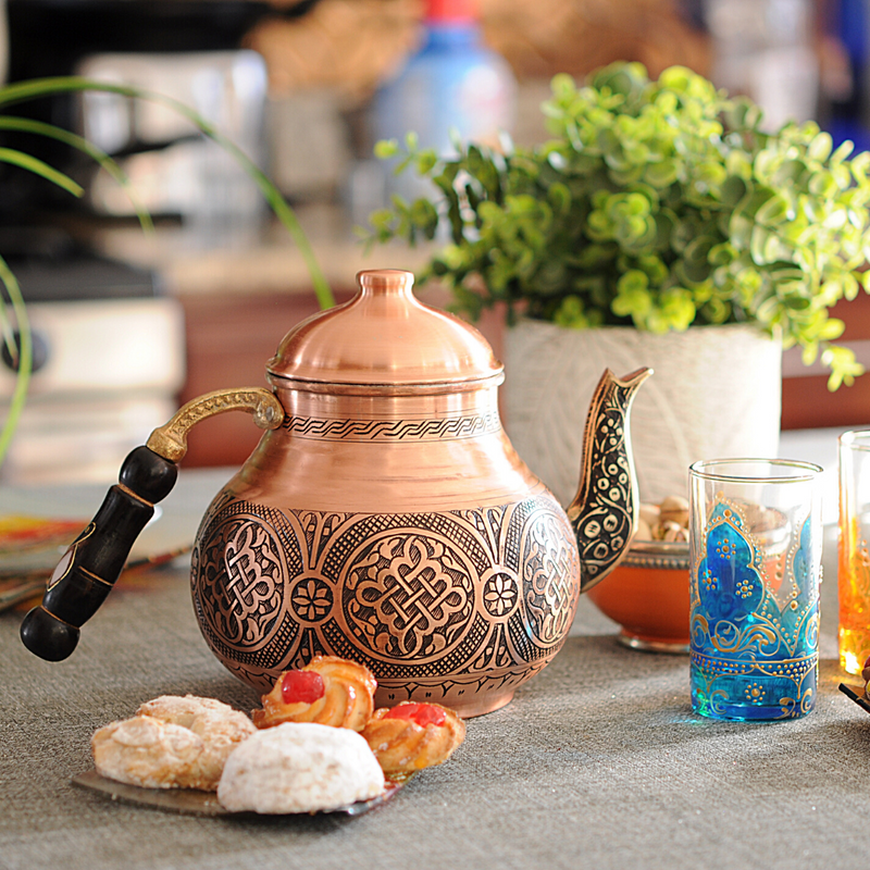 BeldiNest Handmade Turkish Double Boiler  Copper Teapot