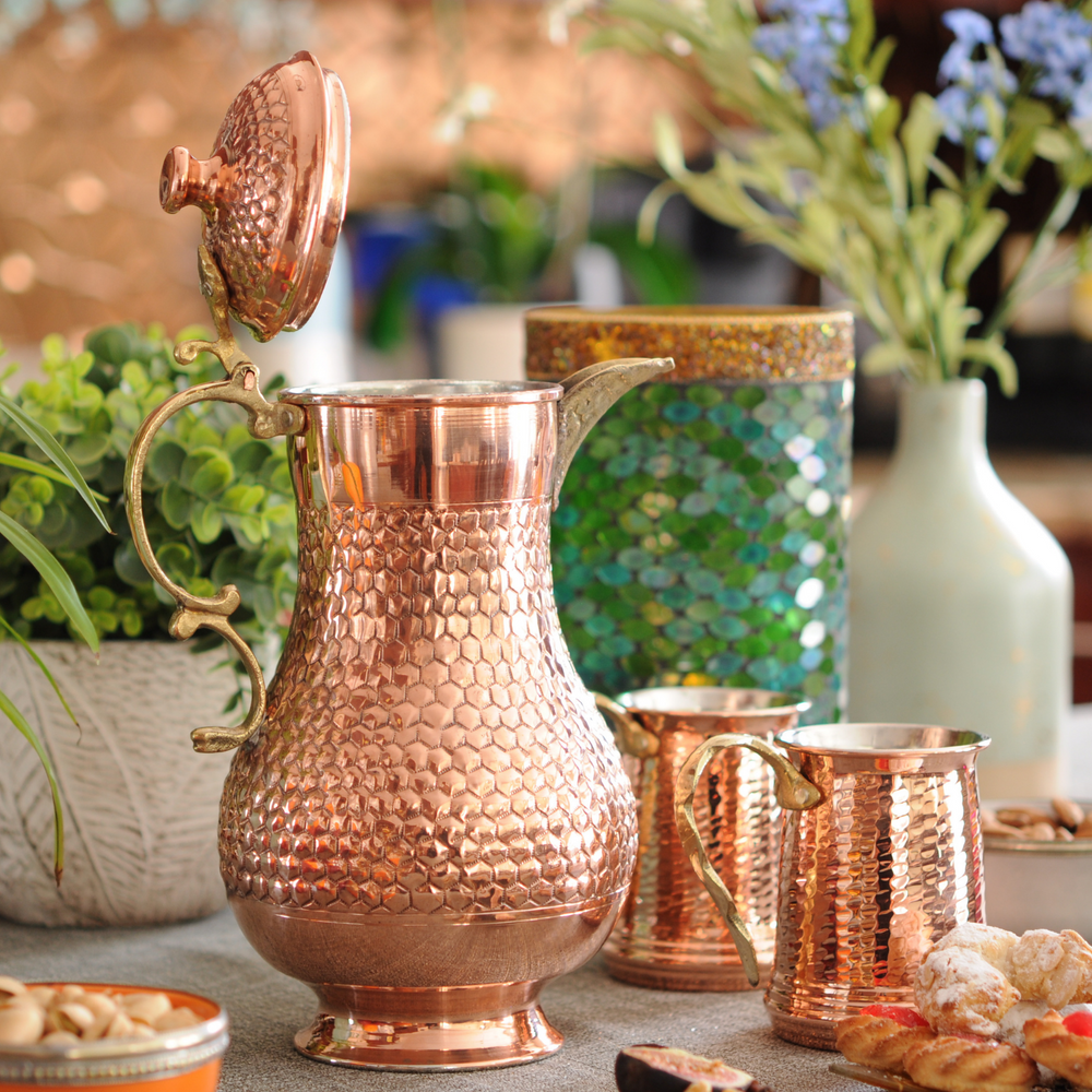 Hammered Pattern Glass Pitcher And Glass Cups High - Temu