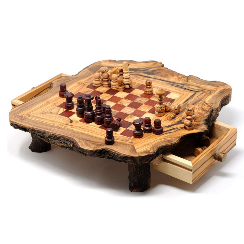 Rustic Red Olive Wood Chess Set- Luxury Edition