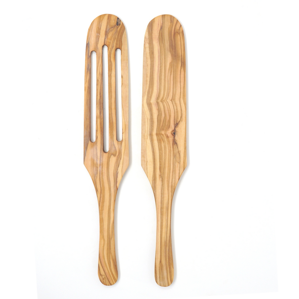BeldiNest Olive Wood 2 Pcs Wooden Spurtle Set Food Spatulas for Flippi