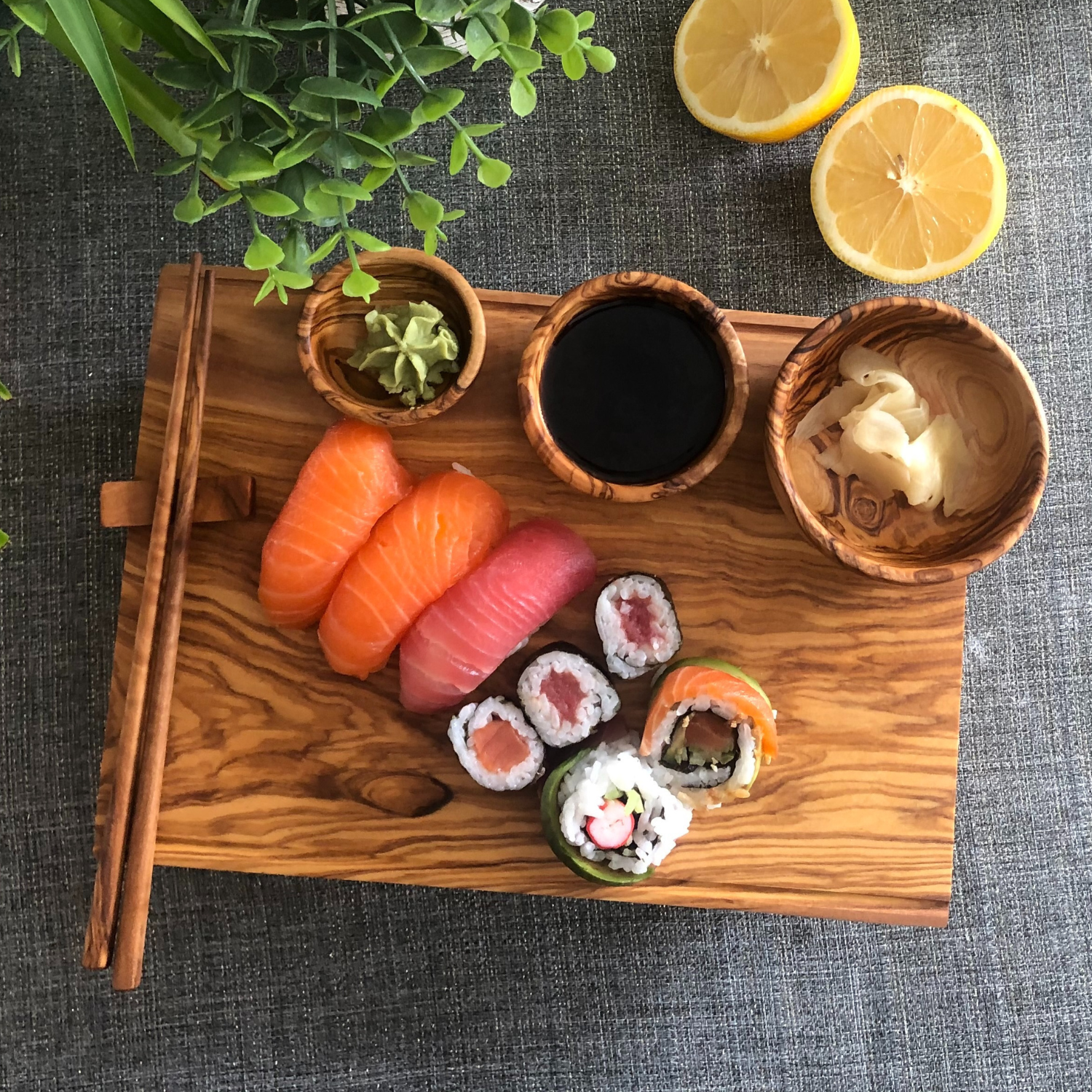 BeldiNest Olive Wood Sushi Tray Set | Sushi Serving Board