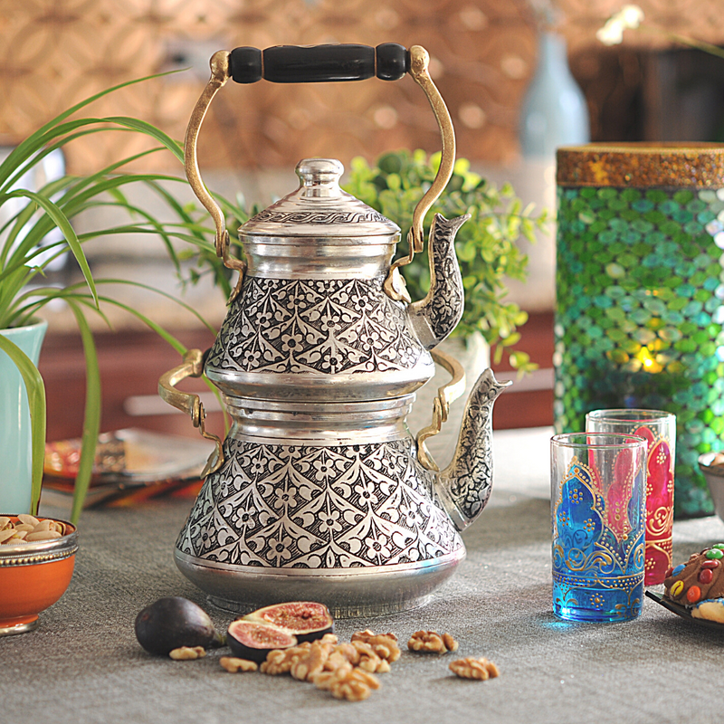 Handmade Copper Turkish Tea Pots, Thickest Copper Double Teapot