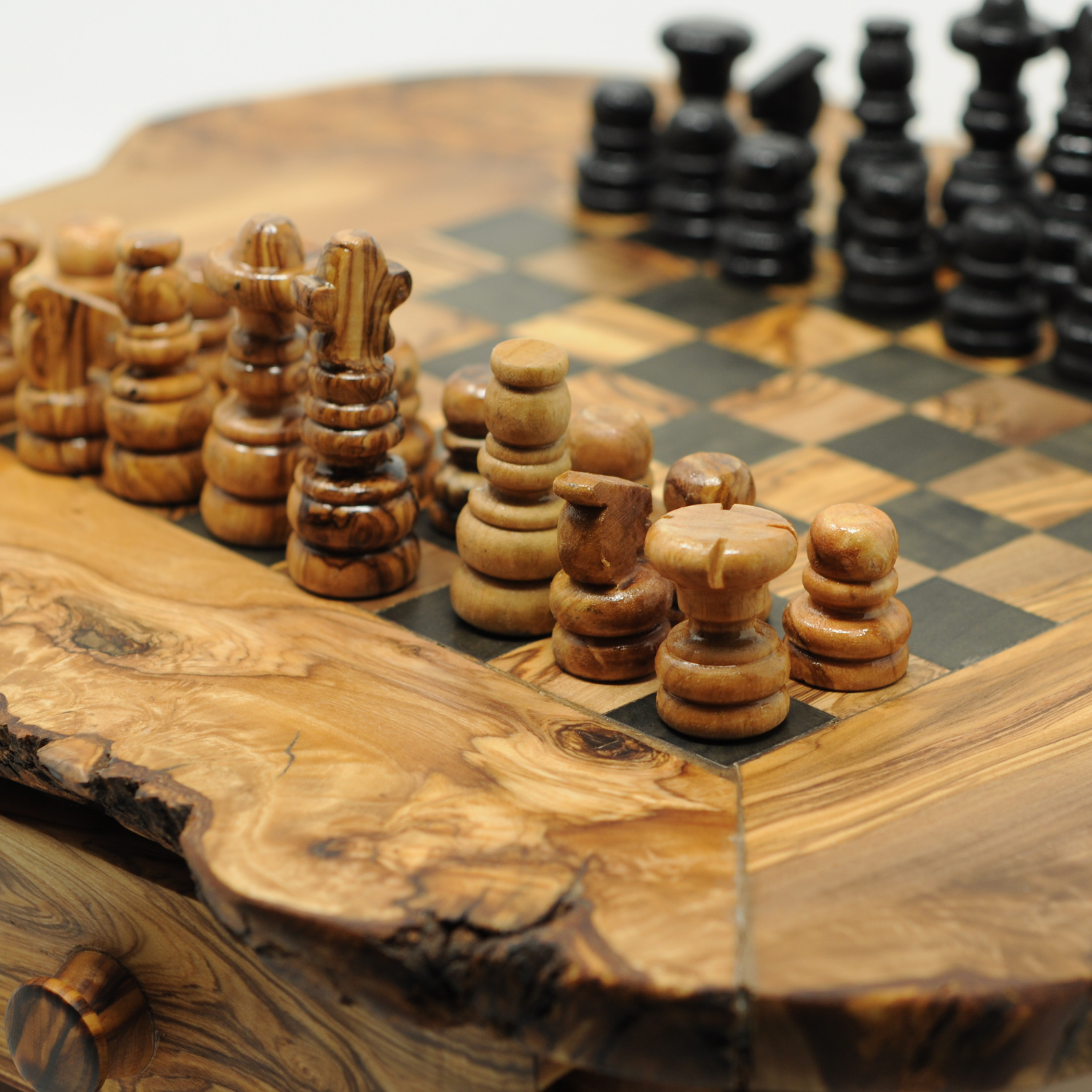 Outlet Rustic Chess Set with Rough Edges handmade from Olive Wood