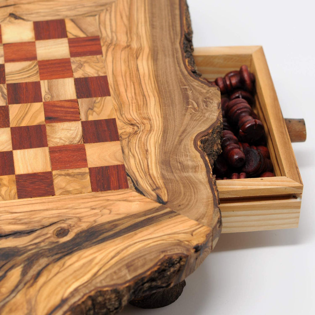 Rustic Red Olive Wood Chess Set- Luxury Edition