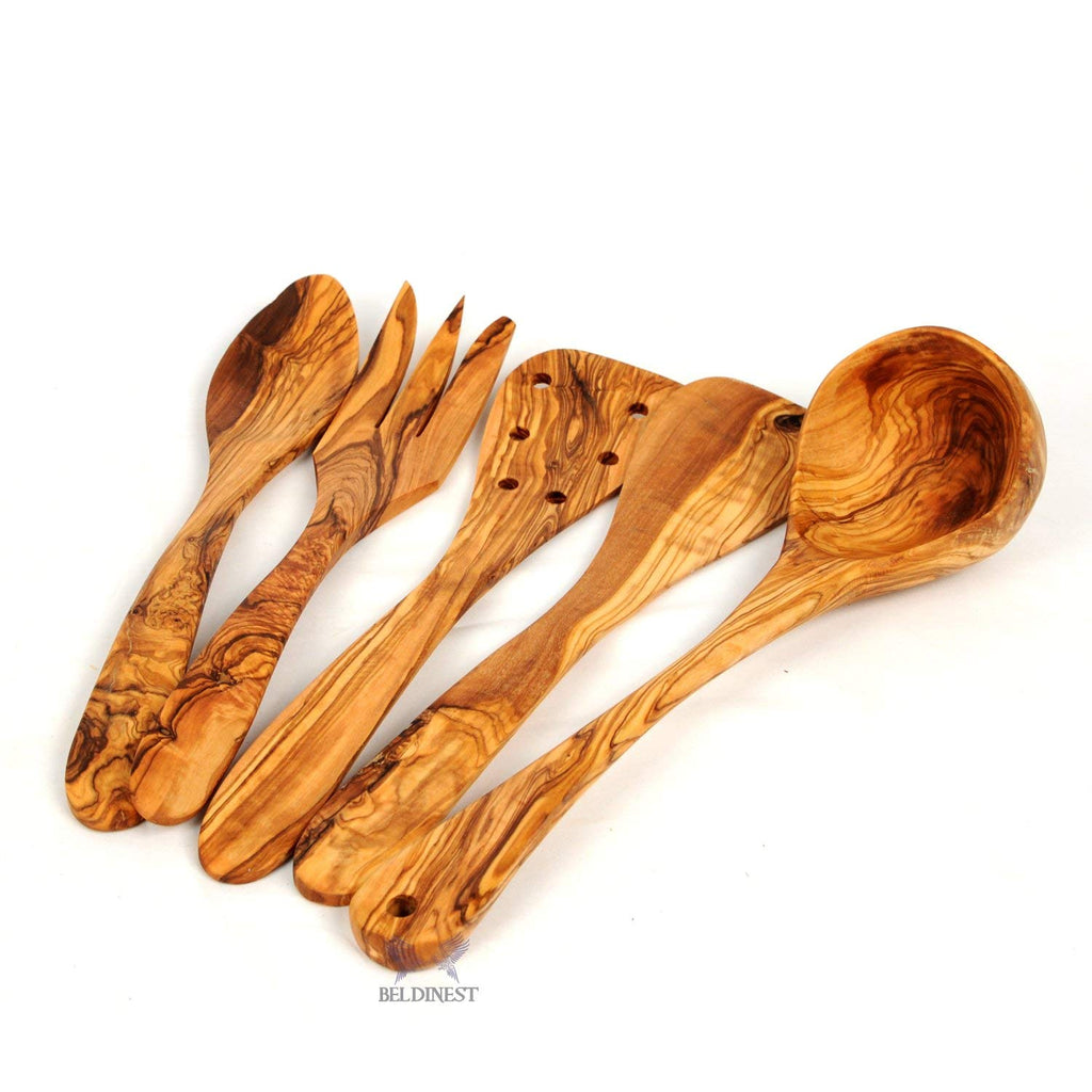 Set of 5 Wooden Kitchen Utensils[Spoon & Fork - Set of 2 Spatulats-Ladle]