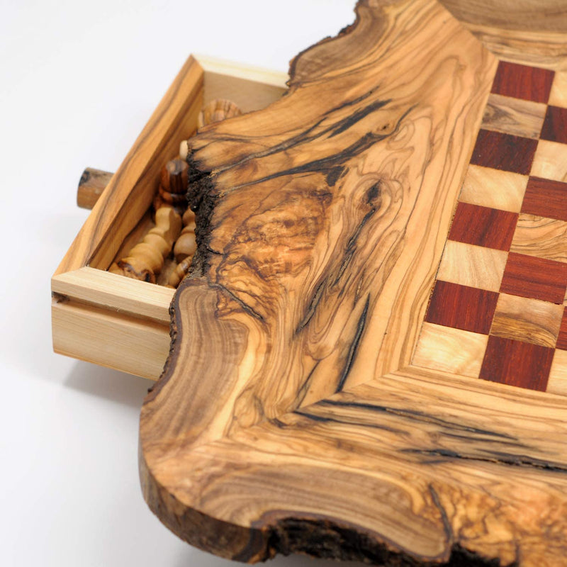 Rustic Red Olive Wood Chess Set- Luxury Edition