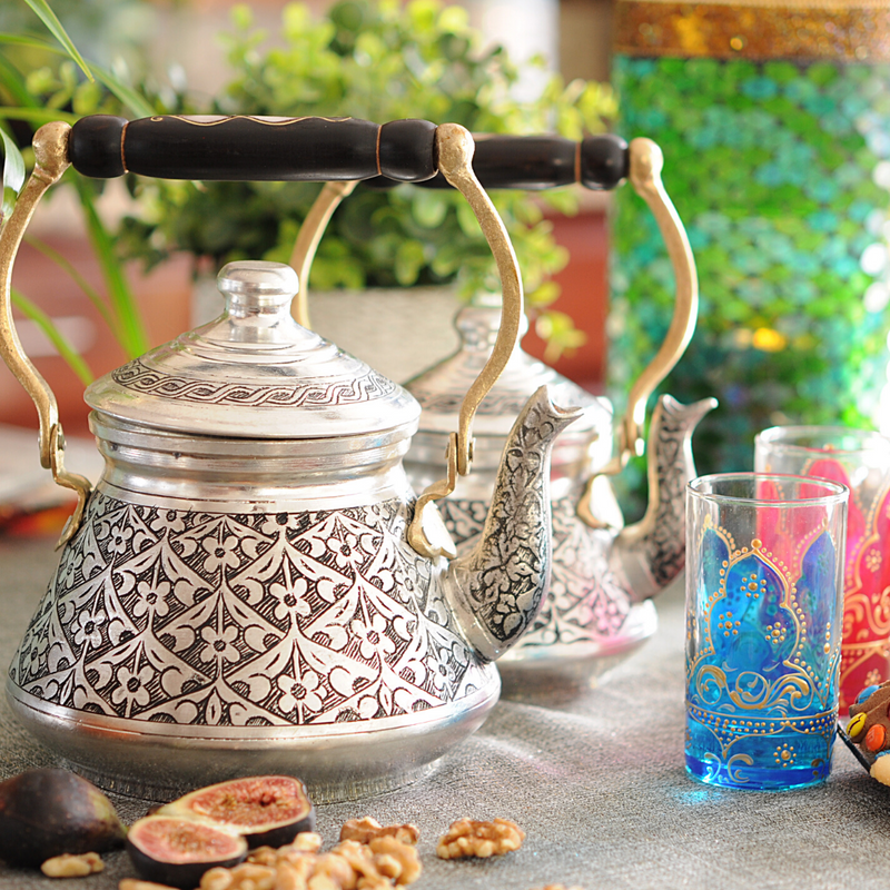 Vintage Turkish Tea Set with Tray Metal Teapot Set