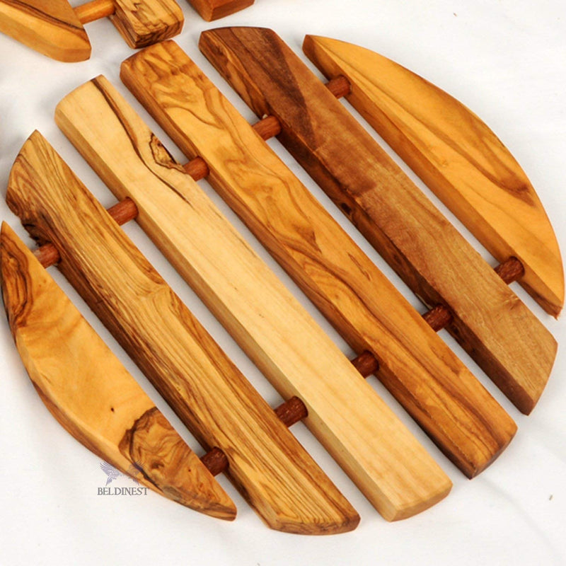 Round Trivet Handcrafted From Olive Wood