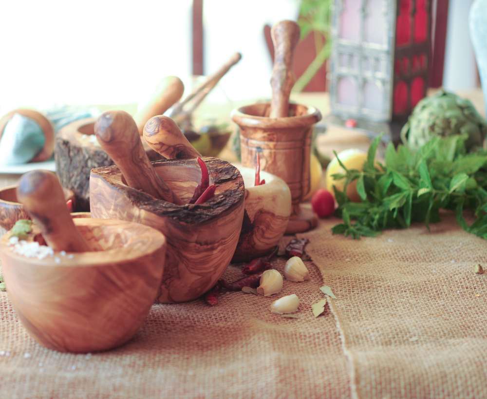 Olive Wood Mortar and Pestle Set - Handmade Wooden Herb and Spice Grinder -  Rustic Large