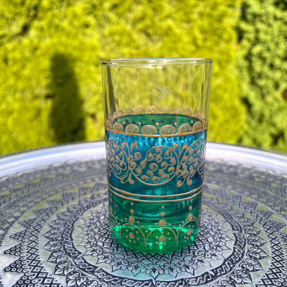 Moroccan Hand Painted Tea Glasses Eton Blue Design