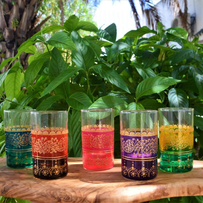 Hand Painted Tea Glasses Set of 6 - Beautiful Bloom Glass Teacups