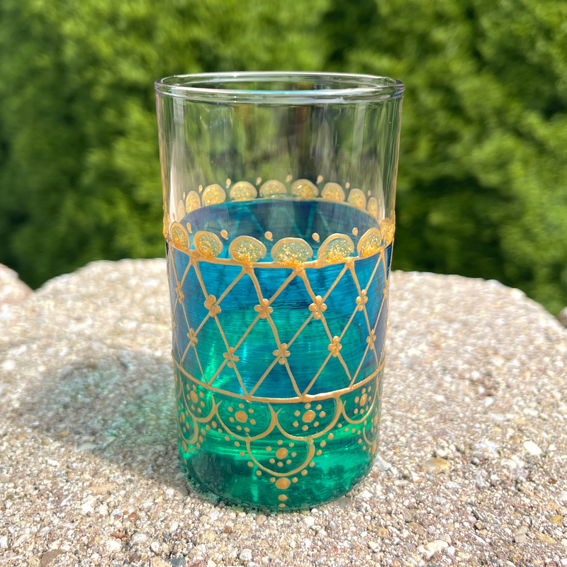 Hand Painted Tea Glasses Set- Beautiful Crown 6 Glass Teacups