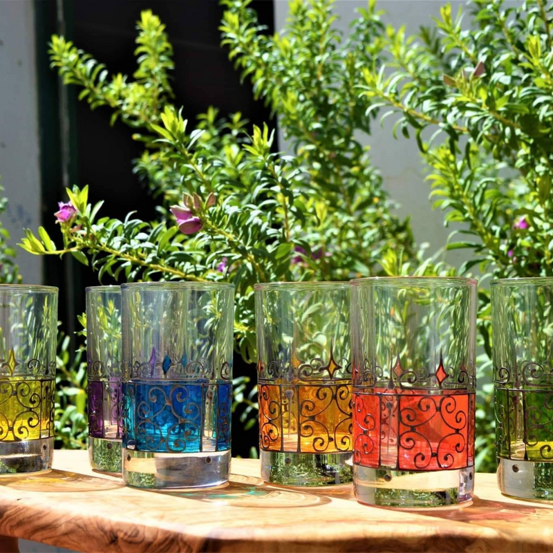 Hand Painted Tea Glasses Set- Beautiful Moorish 6 Glass Teacups