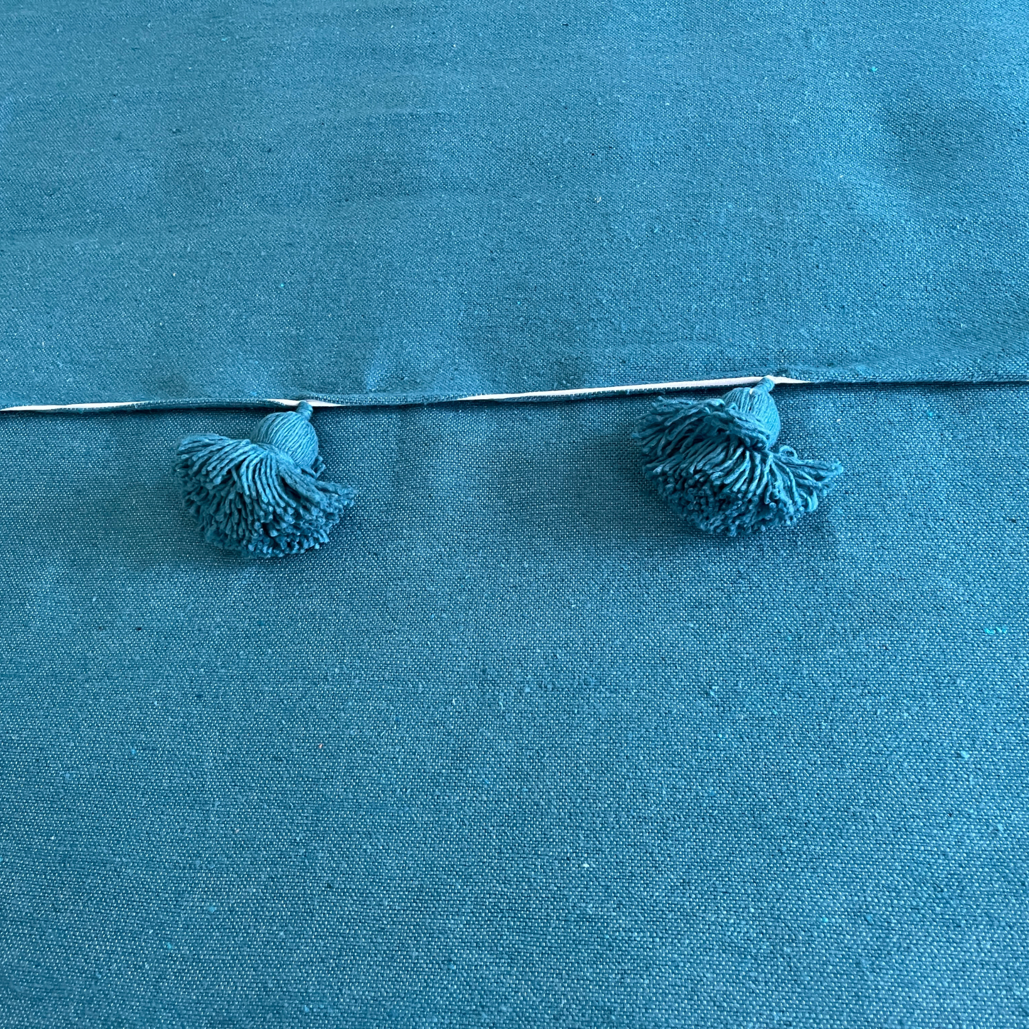 Moroccan Cotton Throw Handwoven Blanket with Pom Poms at the End
