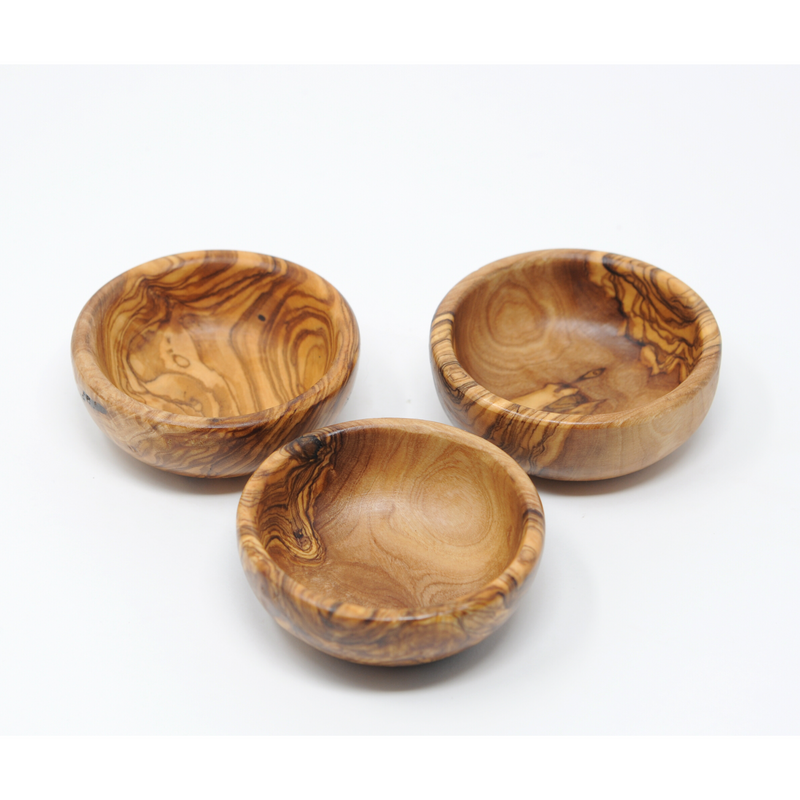 BeldiNest 3 Pack 3 inch Olive Wood Sauce Dishes Mini Individual Saucers Bowl Round Seasoning Dishes  Sushi Dipping Wooden Bowl Appetizer Plates