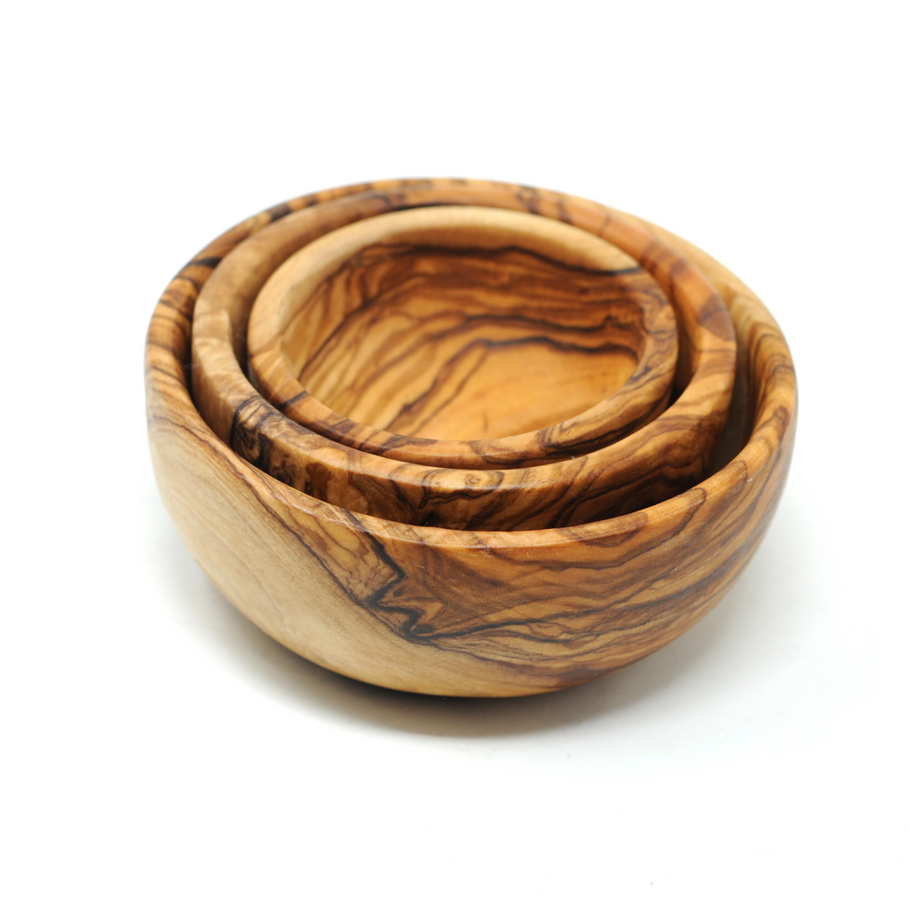BeldiNest Set of Three Versatile Nested Olive Wood Bowls for All Your Culinary Needs