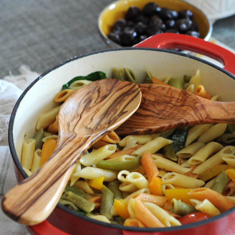 Wooden Salad Server Set- Curved Olive Wood Spoon and Spork