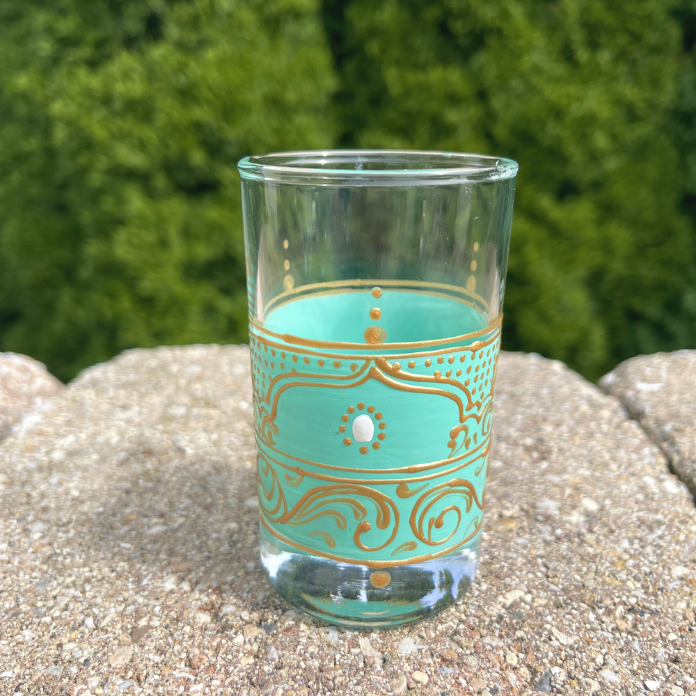 Moroccan Hand Painted Tea Glasses Eton Blue Design