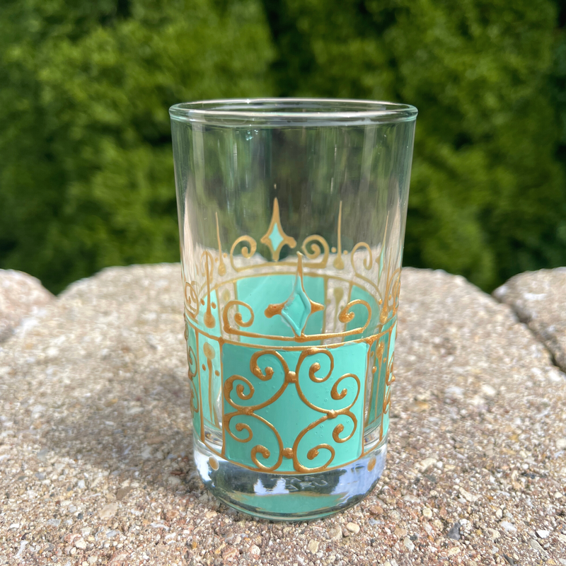 Hand Painted Tea Glasses Set- Beautiful Eton Blue Glass Teacups