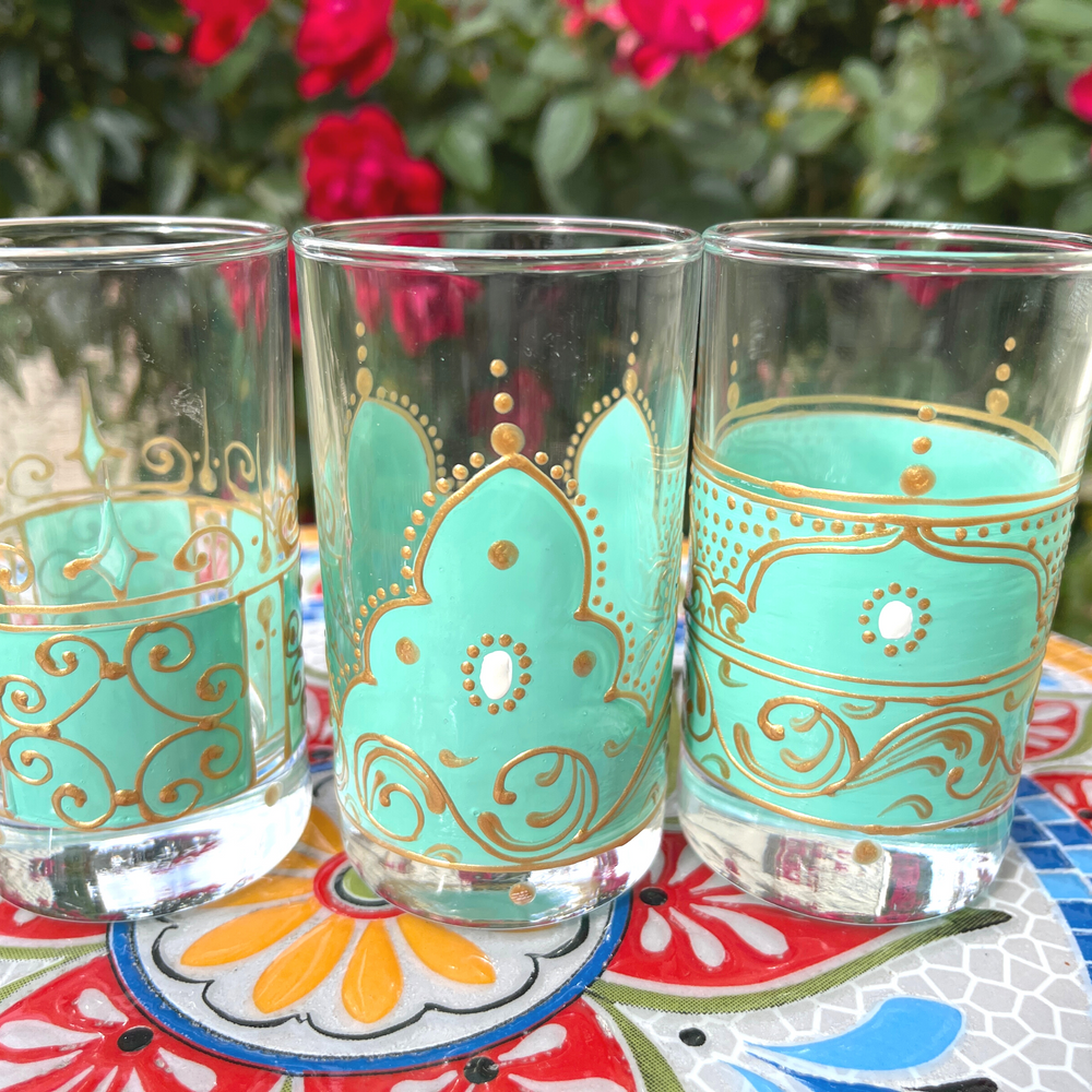 Vintage Tea Glasses Set of 4 Coloured Glass Moroccan Mint Tea