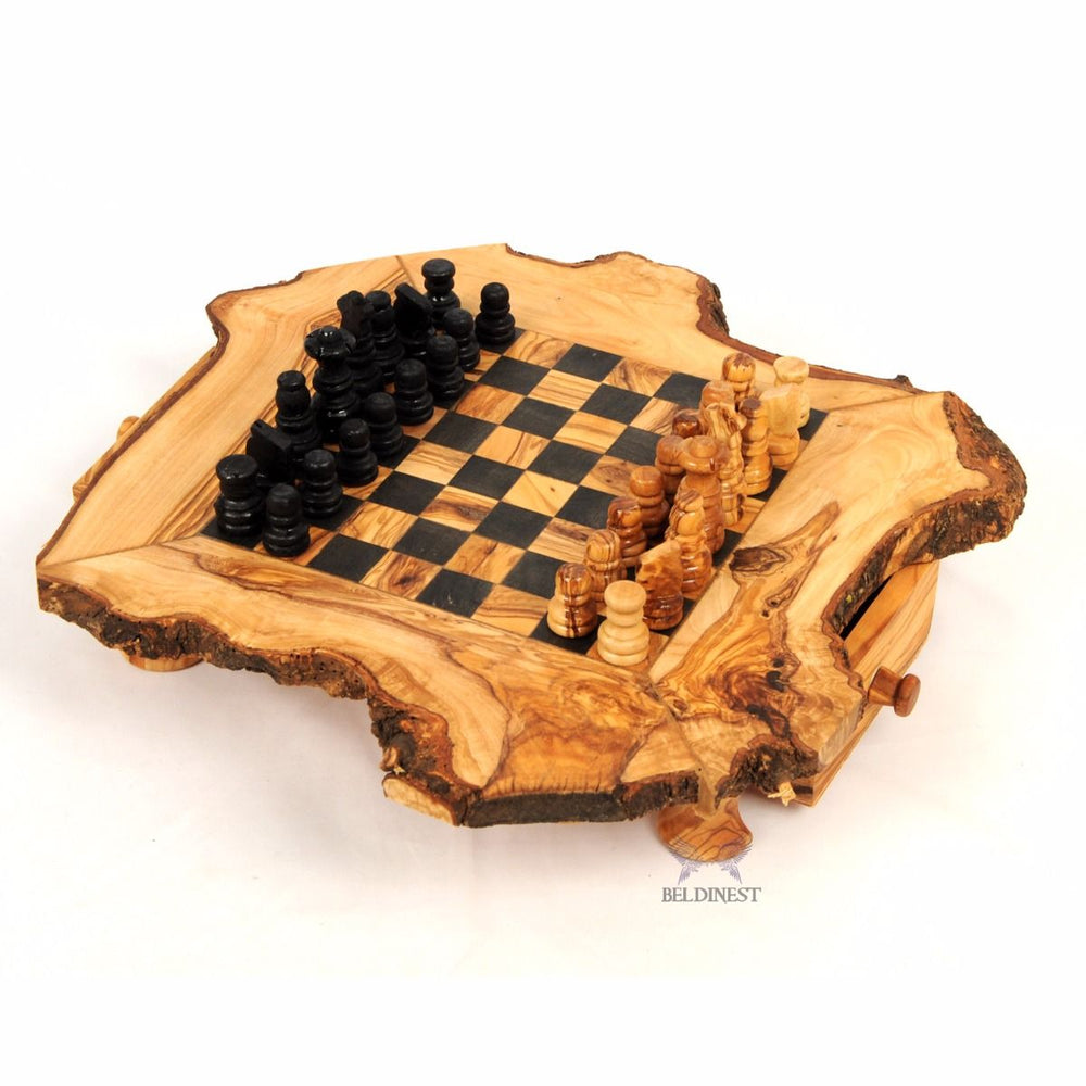 Handmade Large Olive Wood Chess Board Set (Tunisia)