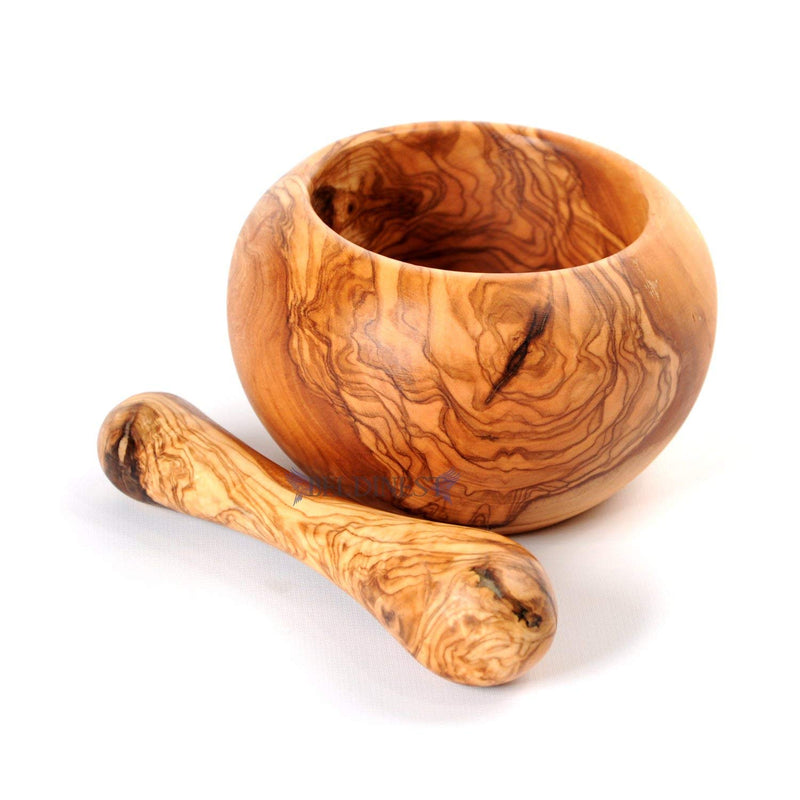 BeldiNest Olive Wood  Mortar and Pestle Set, Perfect for Guacamole, Salsa, Herb Crusher, Grind and Crush Spices and Nuts to Release Flavor Create an Array of Dips, Marinades - 3" to 5"