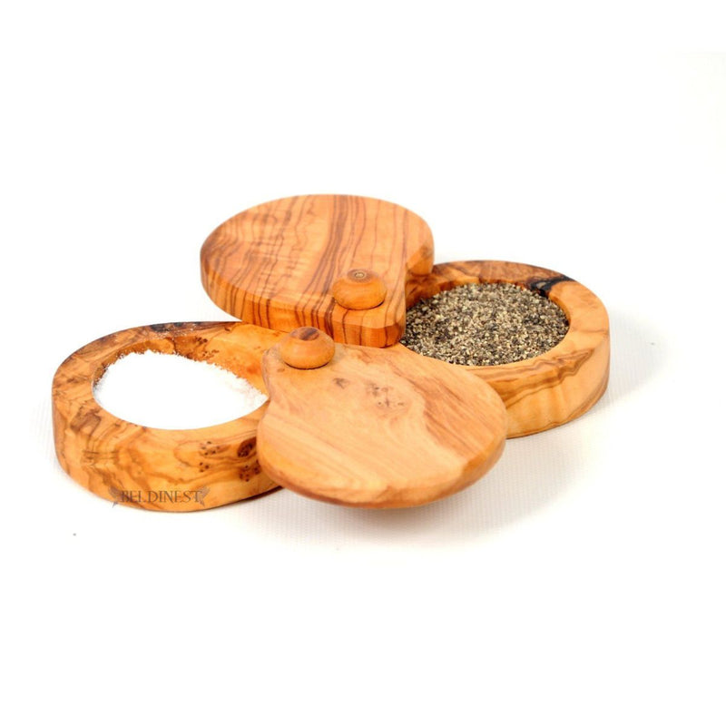 Olive Wood Salt and Pepper Keeper: Dual Kitchen Canister