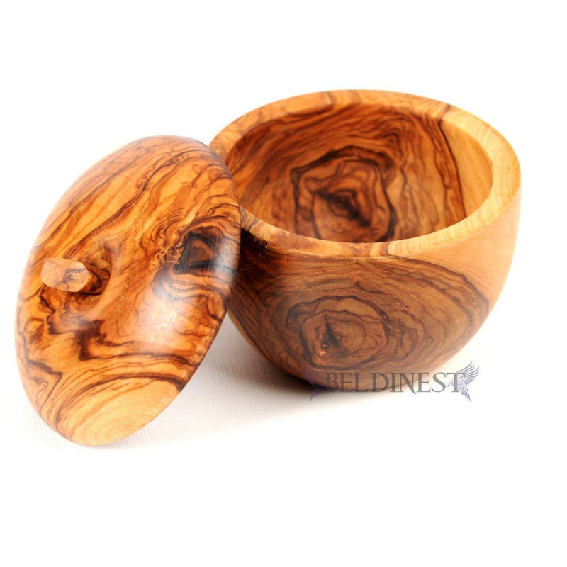 Large Honey Pot and Dipper Made from Olive Wood