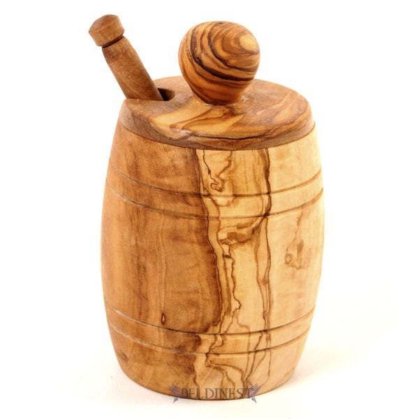 Honey Jar and Dipper Made from Olive Wood at BeldiNest