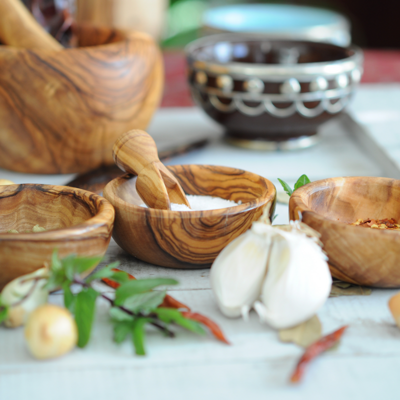 BeldiNest Olive Wood Set Of 2 Wooden Bath Salt Scoops, Great Spice Scoops Or Scooping, Grain Baking Powder, Baking Soda, Spice, Coffee, Tea And Milk Powder