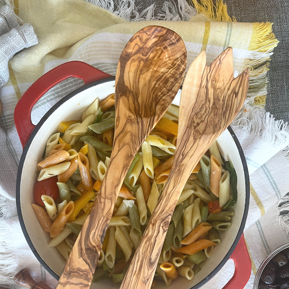 Wooden Salad Servers: Olive Wood Spoon and Spork at BeldiNest