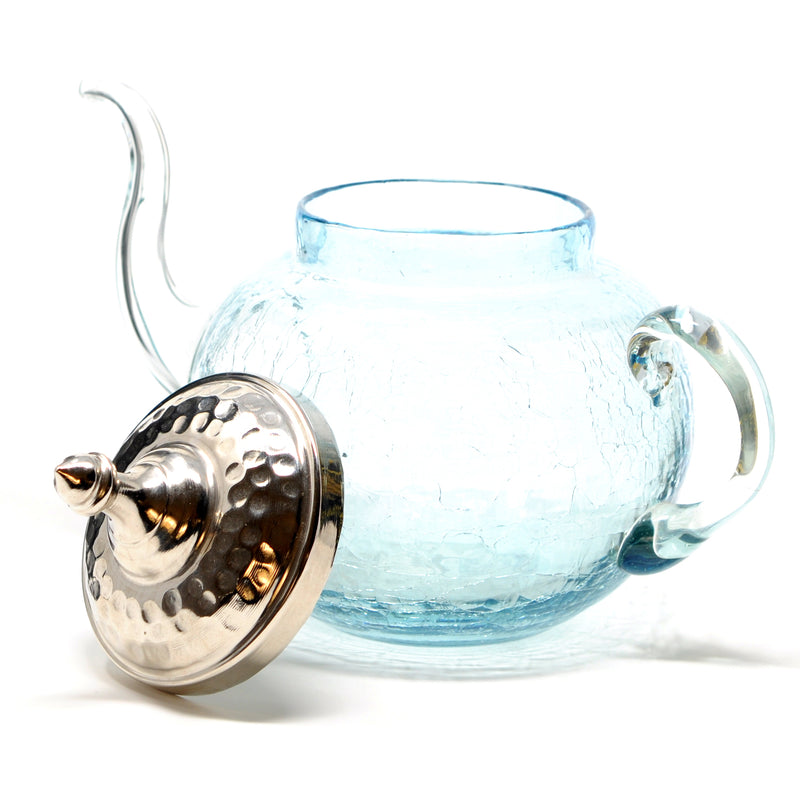 Crackle Glass Teapot with Hand Hammered Copper Lid