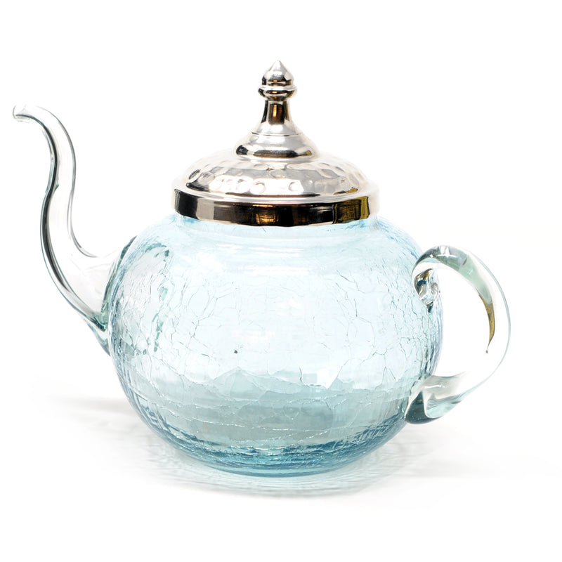 Crackle Glass Teapot with Hand Hammered Copper Lid