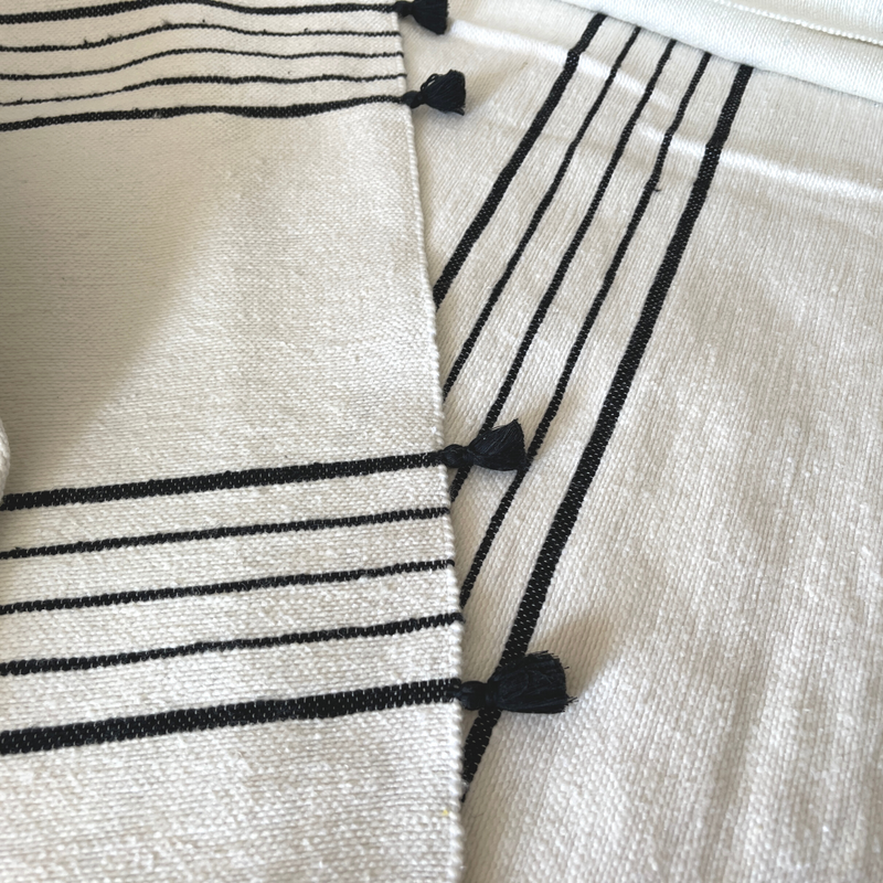 Moroccan Cotton Blanket Striped-Handwoven Throw- Tatouan 118"x78"